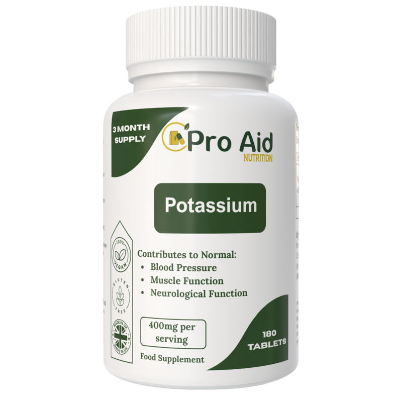 Potassium Tablets | 180 Pack | 3 Month Supply | Normal Blood Pressure & Muscle Function | Vegan | By Proaid