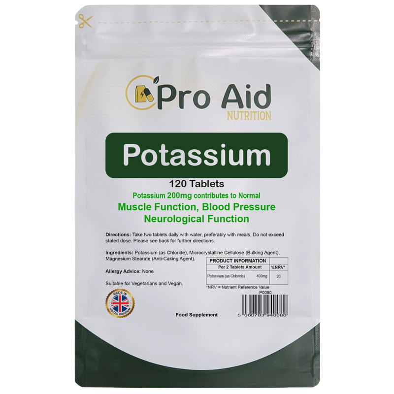 Potassium 200mg Tablets | 120 Pack | Muscle Function | Vegetarian & Vegan | By Proaid