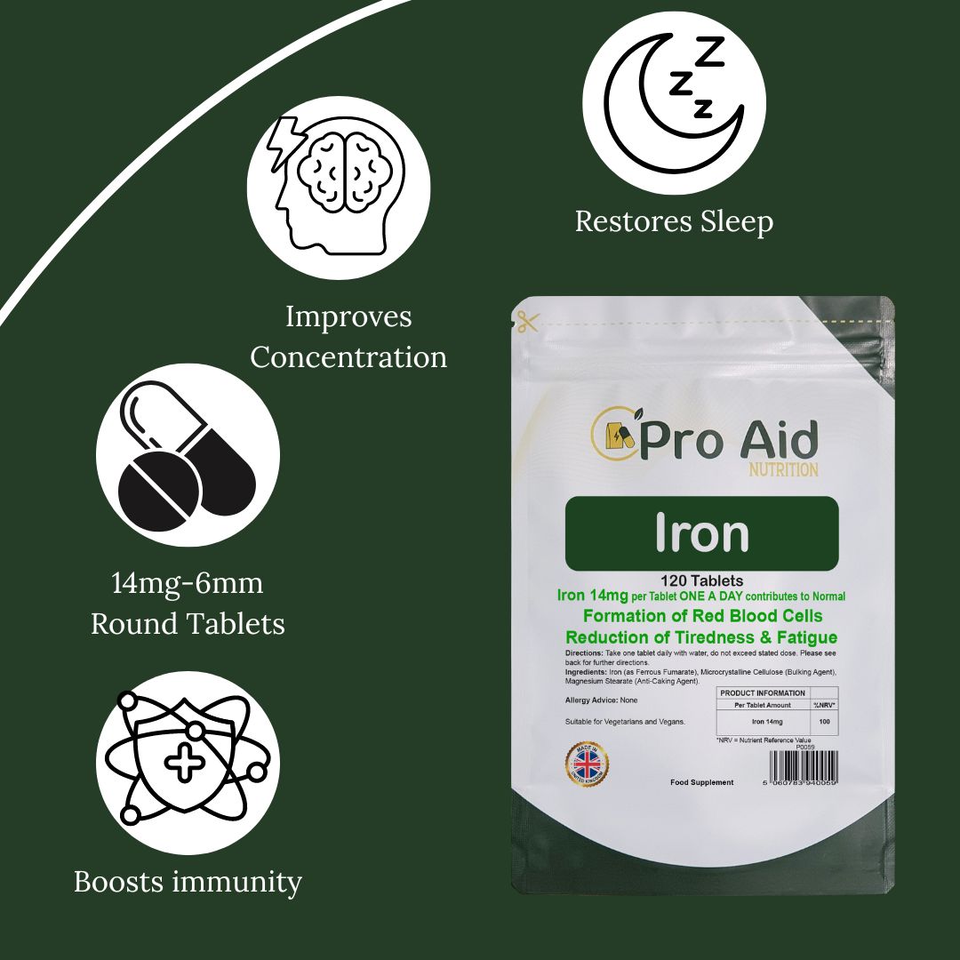 Iron - 14mg for Red Blood Cells, Tiredness, Cognitive Function