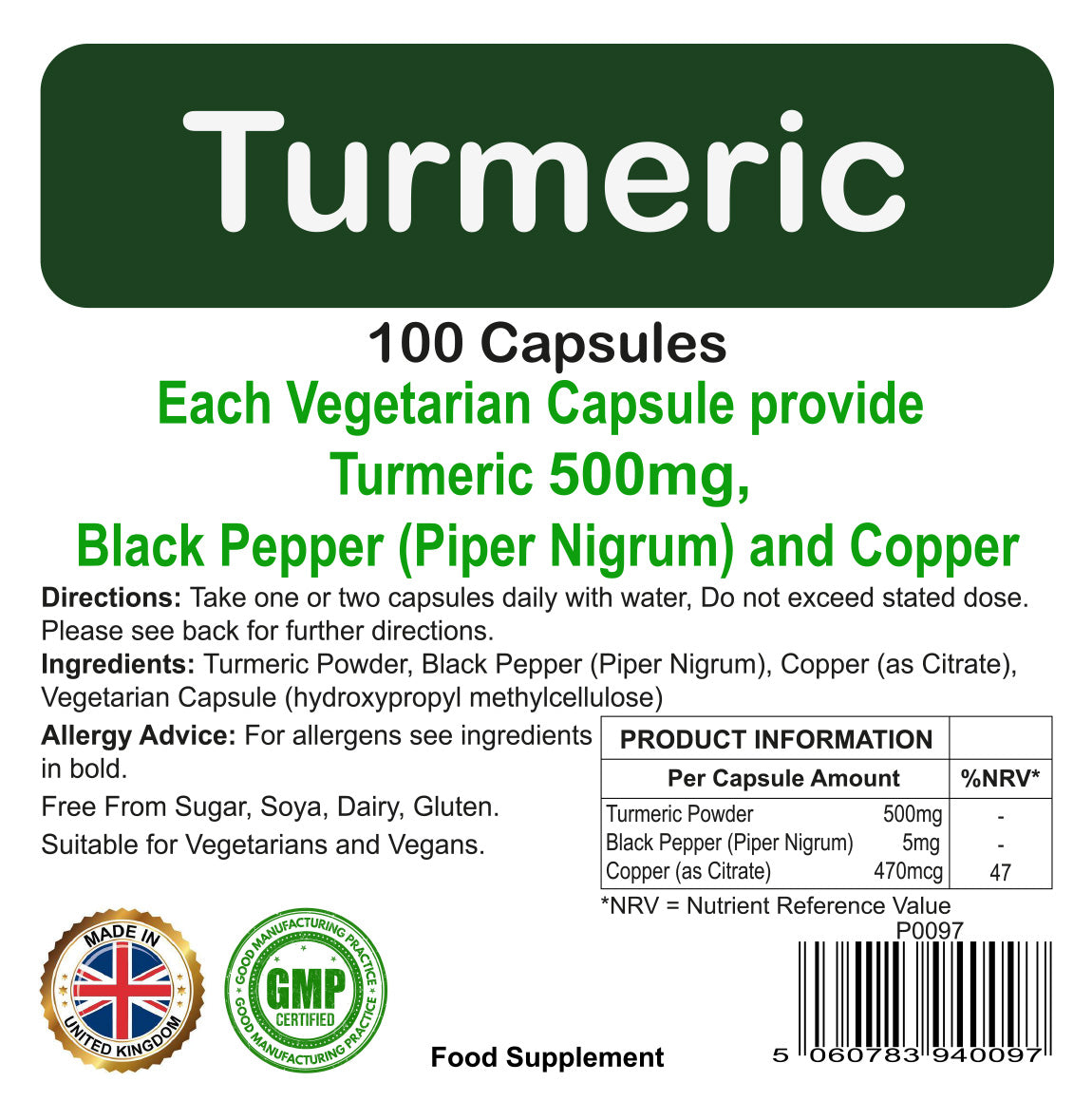 Turmeric Tablets 500mg with Black Pepper & Copper