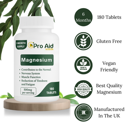 Magnesium Tablets 500mg  by ProAid | Vegan & Vegetarian | Made in UK | Easy to Swallow Tablets