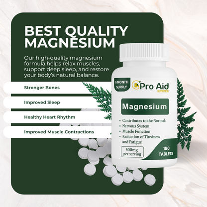 Magnesium Tablets 500mg  by ProAid | Vegan & Vegetarian | Made in UK | Easy to Swallow Tablets