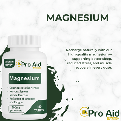 Magnesium Tablets 500mg  by ProAid | Vegan & Vegetarian | Made in UK | Easy to Swallow Tablets
