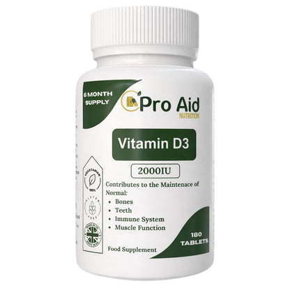 Vitamin D3 2000IU Tablets | 180 Pack | 6 Month Supply | Immune & Muscle Function | Vegetarian | By Proaid