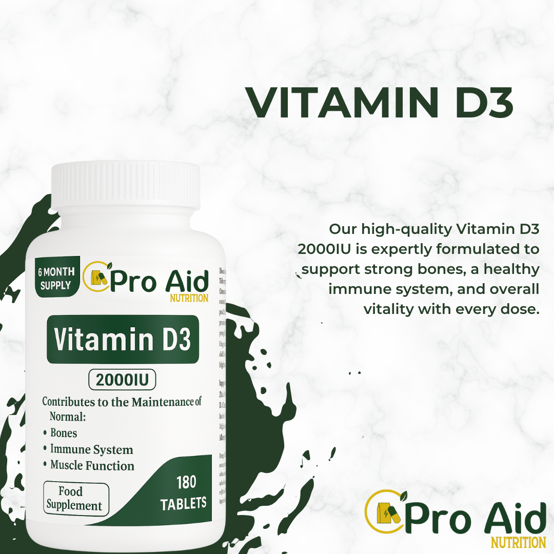 Vitamin D3 2000IU Tablets | 180 Pack | 6 Month Supply | Immune & Muscle Function | Vegan | By Proaid
