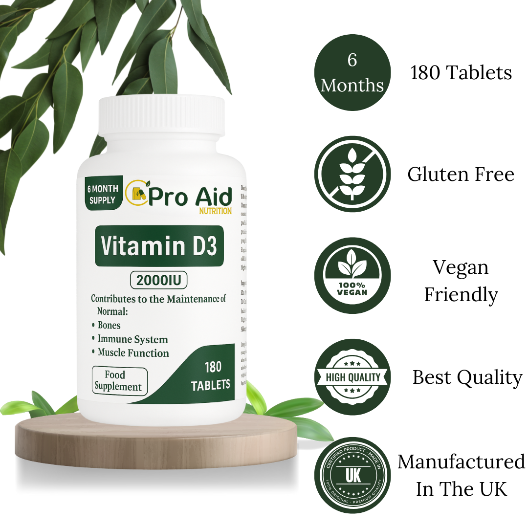 Vitamin D3 2000IU Tablets | 180 Pack | 6 Month Supply | Immune & Muscle Function | Vegan | By Proaid