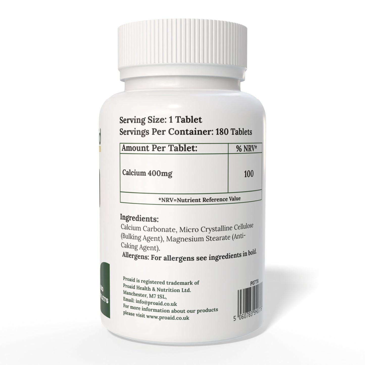 Calcium 400mg Tablets | 180 Pack | Healthy Bones & Teeth | UK Made | Vegan | By Proaid