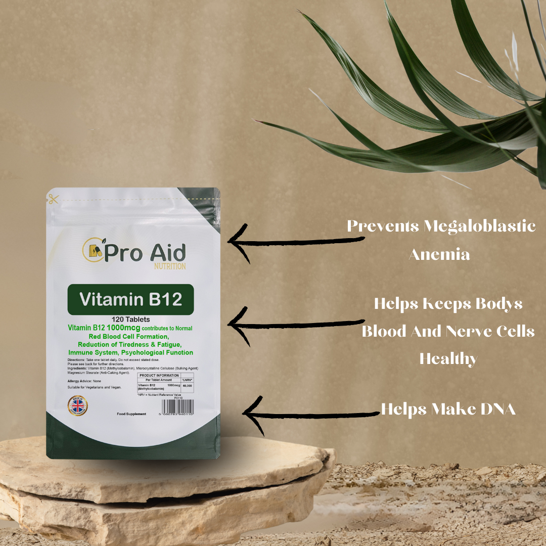 Vitamin B12 1000mcg Tablets | 120 Pack | Red Blood Cell Support | Vegetarian & Vegan | By Proaid