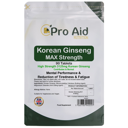 Korean Ginseng 3125mg Tablets | Max Strength | Vegetarian & Vegan | By Proaid