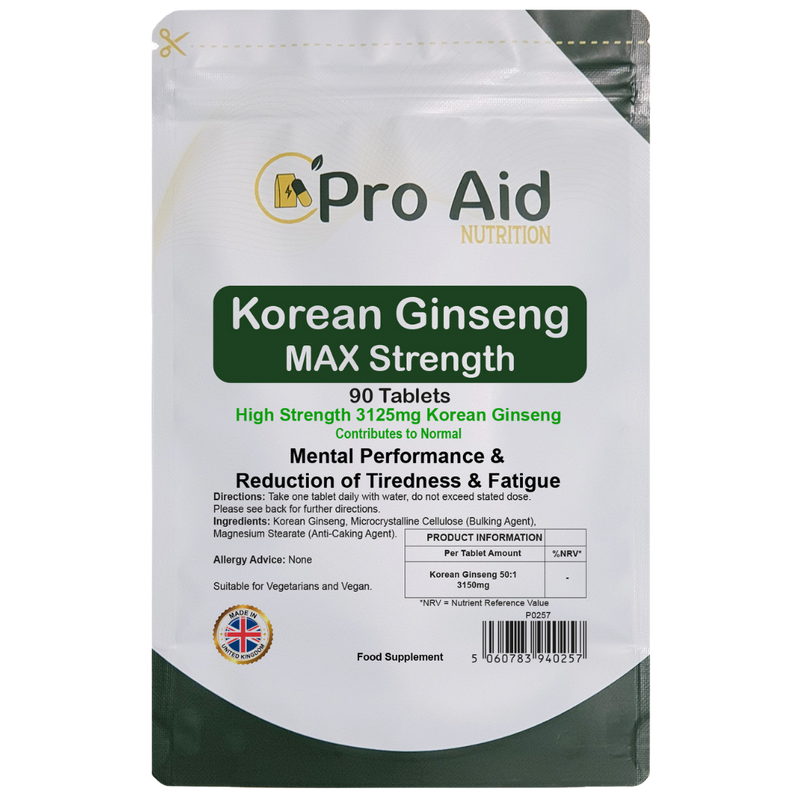 Korean Ginseng 3125mg Tablets | 90 Pack | Max Strength | Vegetarian & Vegan | By Proaid