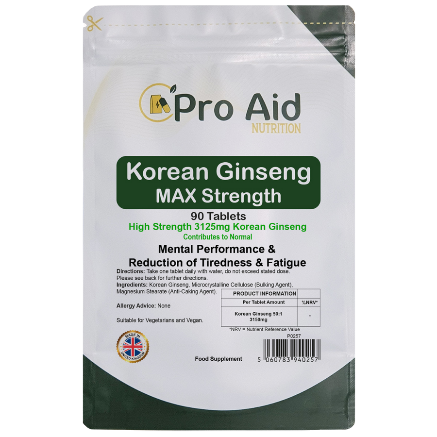 Korean Ginseng 3125mg Tablets | 90 Pack | Max Strength | Vegetarian & Vegan | By Proaid