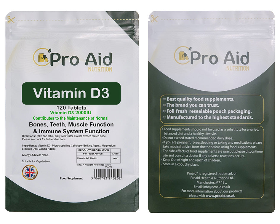 Vitamin D3 2000IU Tablets | 120 Pack | Immune Health | Suitable For Vegetarians | By Proaid