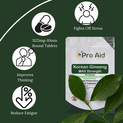 Korean Ginseng 3125mg Tablets | 90 Pack | Max Strength | Vegetarian & Vegan | By Proaid