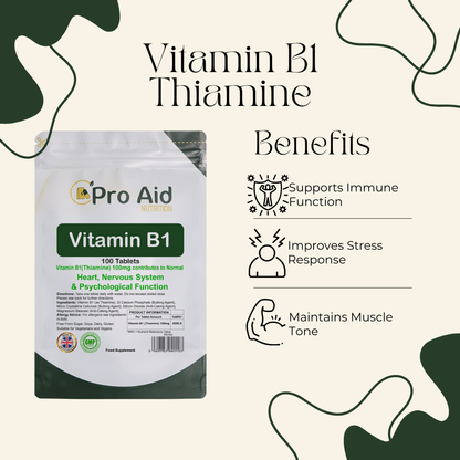 Vitamin B1 100mg (Thiamine) Tablets | 100 Pack | Nervous System | Vegetarian & Vegan | By Proaid