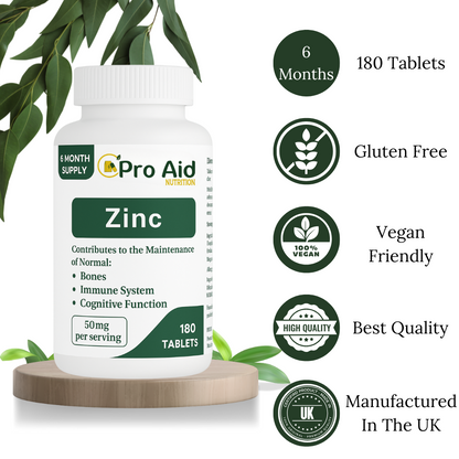 Zinc 50mg Tablets | 180 Pack | 6 Month Supply | Immune & Sexual Health Support | Vegan | By Proaid