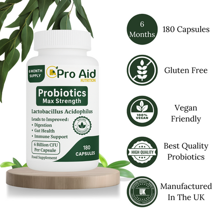 Probiotics Capsules | 180 Pack | 6 Month Supply | Gut & Digestive Support | Vegan | By Proaid