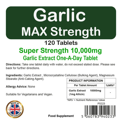 Garlic 10,000mg Tablets | 120 Pack | Immune Support | Vegetarian & Vegan | By Proaid