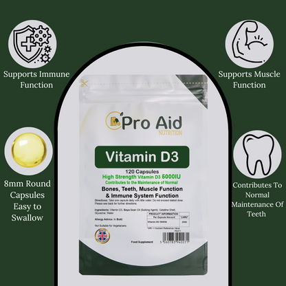 Vitamin D3 5000IU Tablets | 120 Pack | High Strength | Not Suitable For Vegetarians | By Proaid