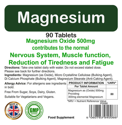 Magnesium Tablets 90 Pack by Proaid | Vegan & Vegetarian | 3 Months Supply | Made in UK