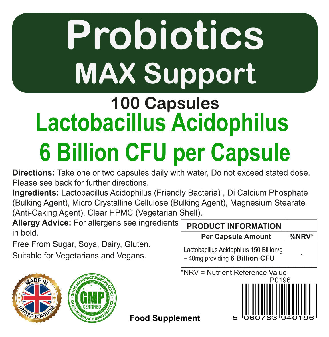 Probiotics Capsules | 100 Pack | Gut & Digestive Support | Vegan | By Proaid