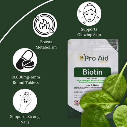 Biotin 10,000 MCG Tablets | 90 Pack | Hair, Skin & Nail Support | Vegetarian & Vegan | By Proaid