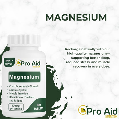 Magnesium Tablets 180 Pack by Proaid | Vegan & Vegetarian | 6 Months Supply | Made in UK