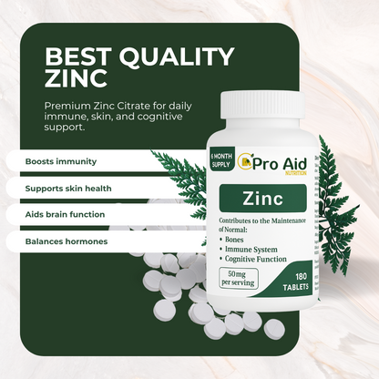 Zinc 50mg Tablets | 180 Pack | 6 Month Supply | Immune & Sexual Health Support | Vegan | By Proaid