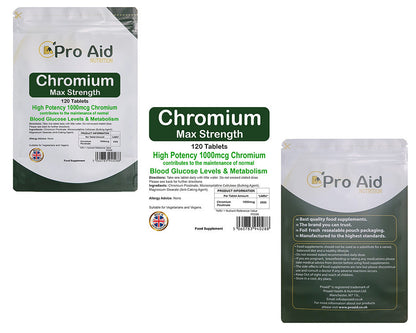 Chromium Picolinate 1000MCG Tablets | MAX Strength | 120 Pack | Vegetarian & Vegan | By Proaid