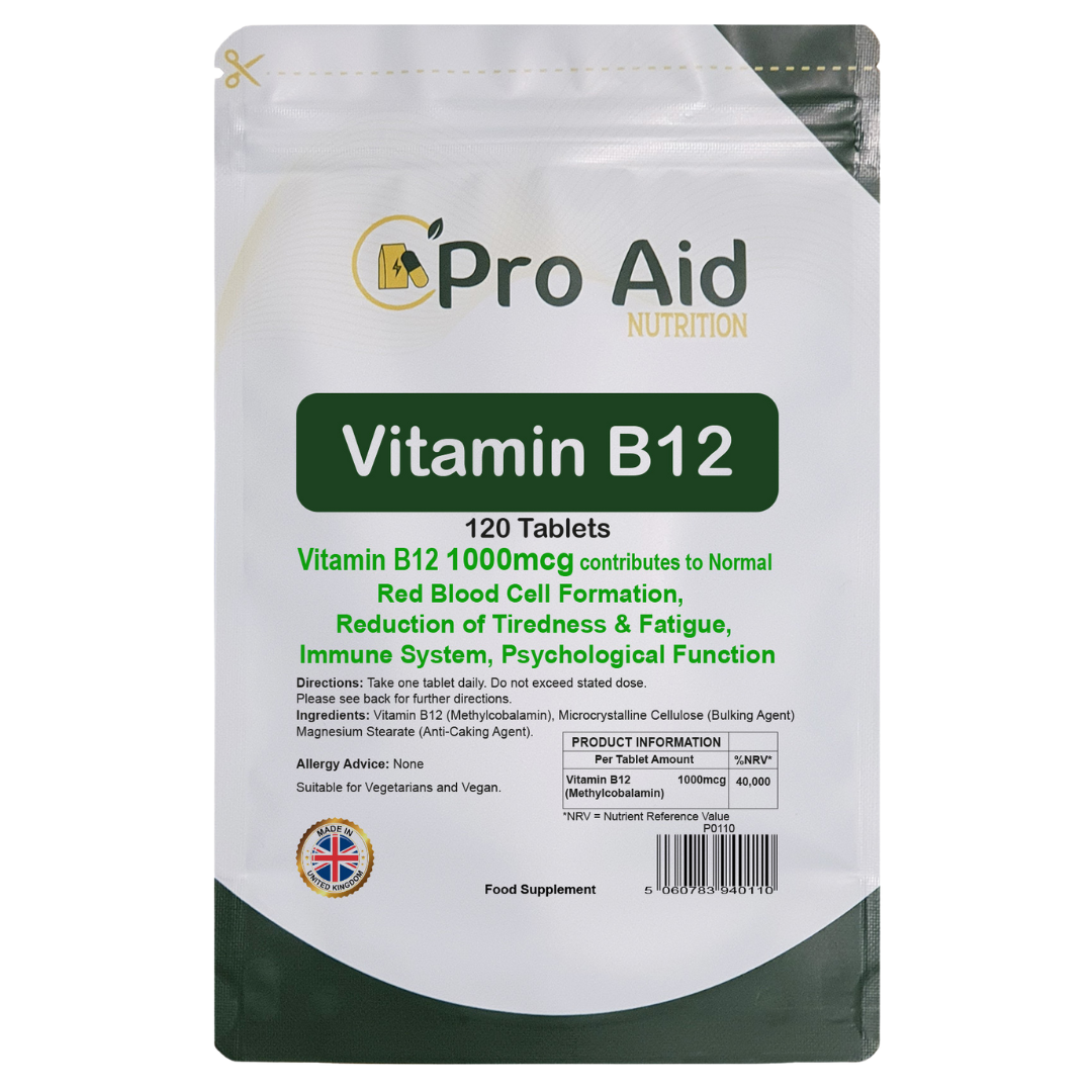 Vitamin B12 1000mcg Tablets | 120 Pack | Red Blood Cell Support | Vegetarian & Vegan | By Proaid