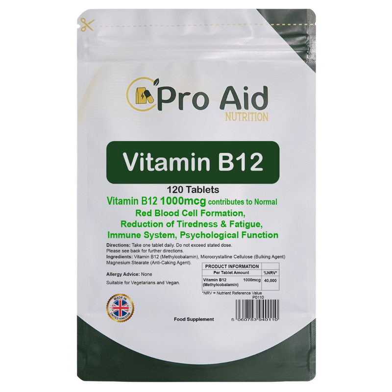 Vitamin B12 1000mcg Tablets | 120 Pack | Red Blood Cell Support | Vegetarian & Vegan | By Proaid