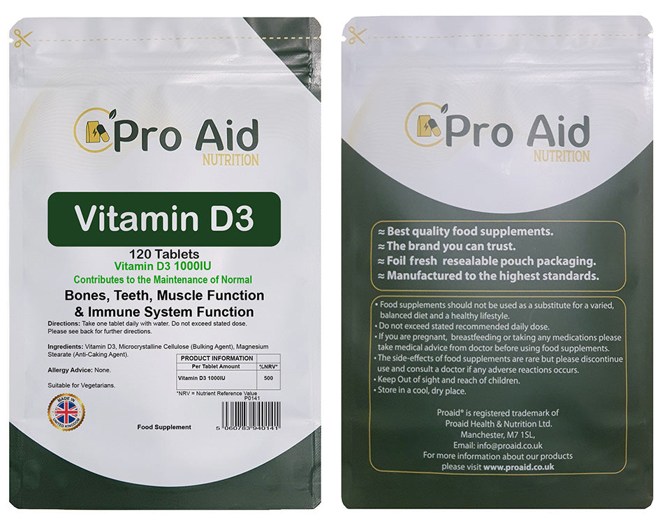 Vitamin D3 1000IU Tablets | 120 Pack | Immune Health | Suitable For Vegetarians | By Proaid