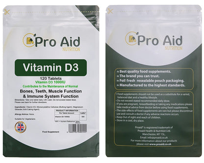 Vitamin D3 1000IU Tablets | 120 Pack | Immune Health | Suitable For Vegetarians | By Proaid
