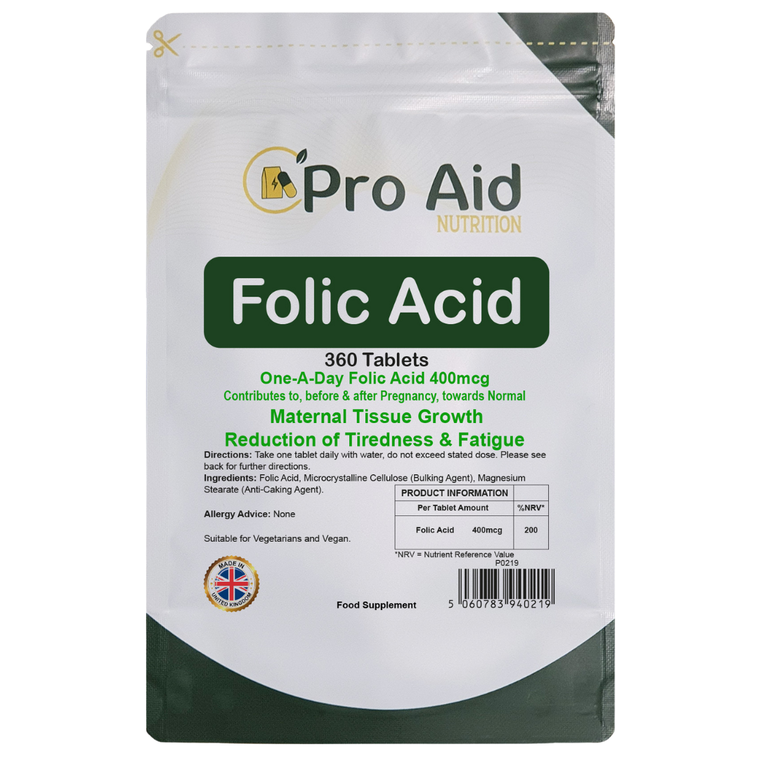 Folic Acid 400MCG Tablets | 360 Pack | Tiredness & Fatigue Reduction | Vegetarian & Vegan | By Proaid