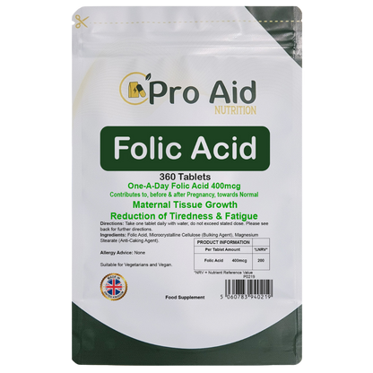 Folic Acid 400MCG Tablets | 360 Pack | Tiredness & Fatigue Reduction | Vegetarian & Vegan | By Proaid