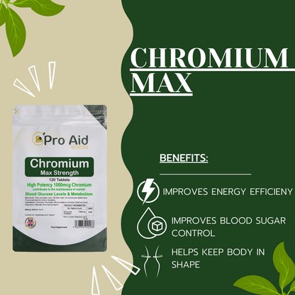 Chromium Picolinate 1000MCG Tablets | MAX Strength | 120 Pack | Vegetarian & Vegan | By Proaid