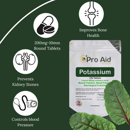 Potassium 200mg Tablets | 120 Pack | Muscle Function | Vegetarian & Vegan | By Proaid