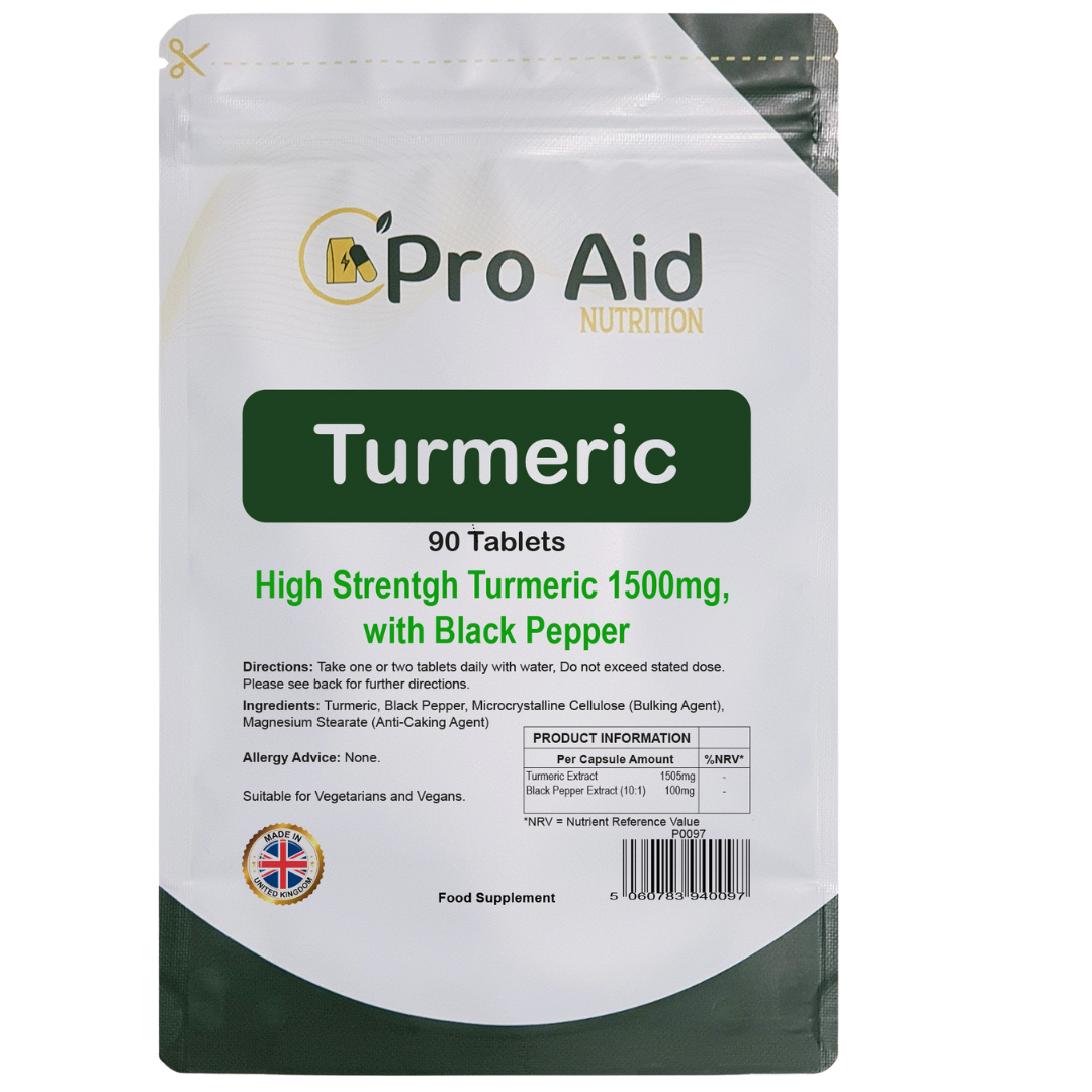 Turmeric 1500mg Tablets | 90 Pack | With Black Pepper | Vegetarian & Vegan | By Proaid