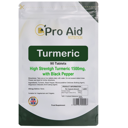 Turmeric 1500mg Tablets | 90 Pack | With Black Pepper | Vegetarian & Vegan | By Proaid