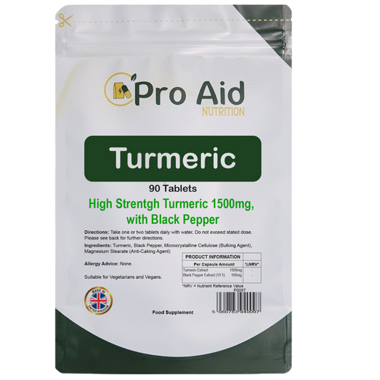 Turmeric 1500mg Tablets | 90 Pack | With Black Pepper | Vegetarian & Vegan | By Proaid
