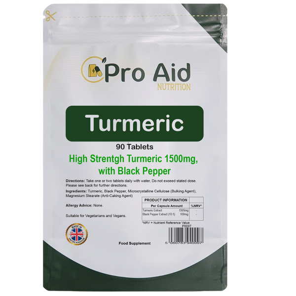 Turmeric 1500mg Tablets  90 Pack  With Black Pepper  Vegetarian & Vegan  By Proaid
