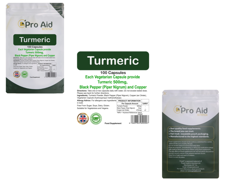 Turmeric 1500mg Tablets | 90 Pack | With Black Pepper | Vegetarian & Vegan | By Proaid