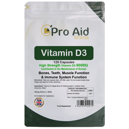 Vitamin D3 5000IU Tablets | 120 Pack | High Strength | Not Suitable For Vegetarians | By Proaid