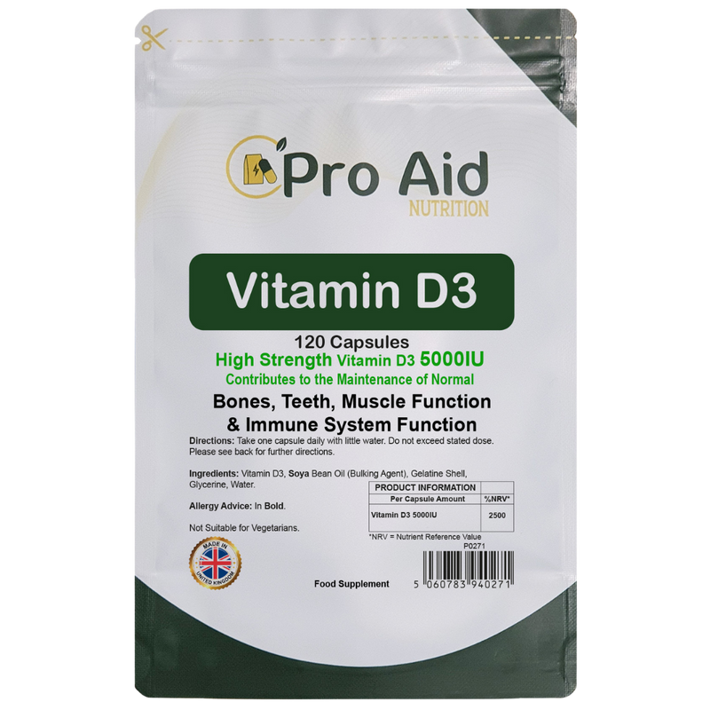 Vitamin D3 5000IU Tablets | 120 Pack | High Strength | Not Suitable For Vegetarians | By Proaid