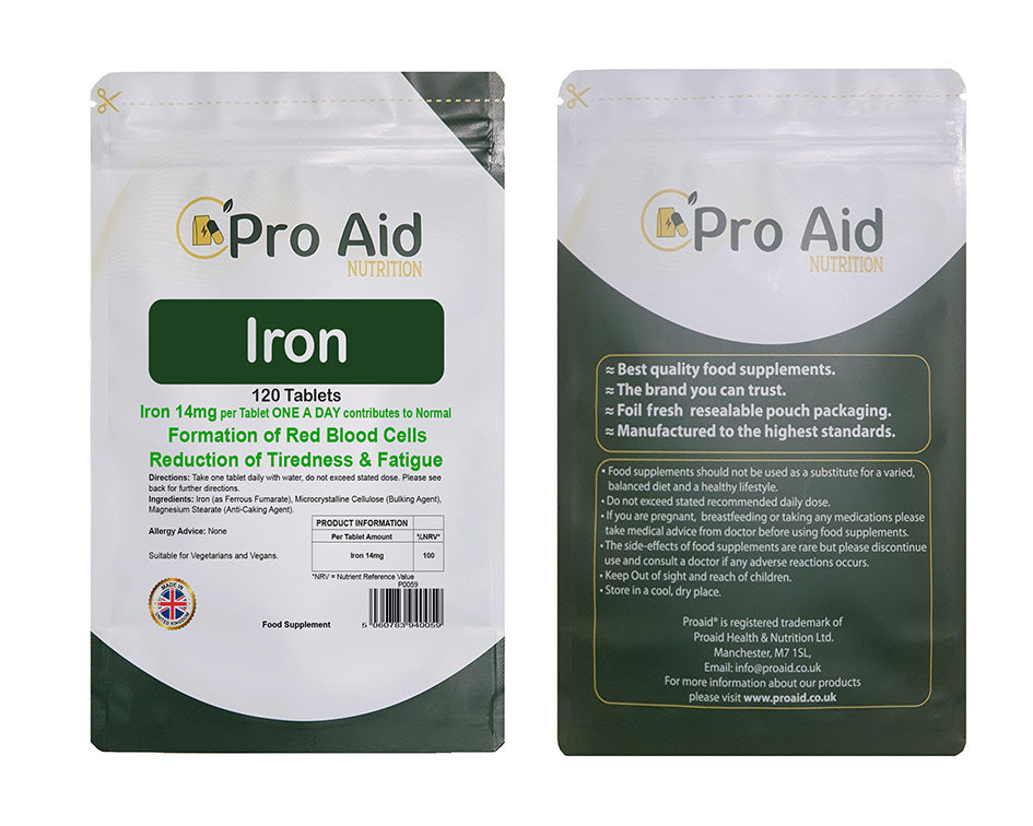 Iron 14mg Tablets | 120 Pack | Tiredness & Cognitive Support | Vegetarian & Vegan | By Proaid