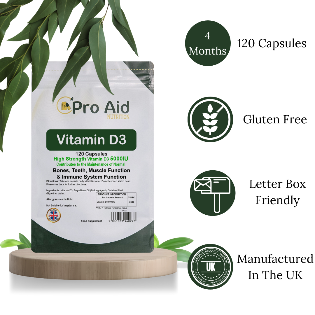 Vitamin D3 5000IU Tablets | 120 Pack | High Strength | Not Suitable For Vegetarians | By Proaid