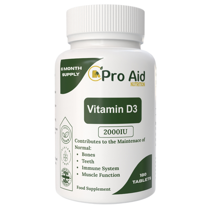 Vitamin D3 2000IU Tablets | 180 Pack | 6 Month Supply | Immune & Muscle Function | Vegan | By Proaid