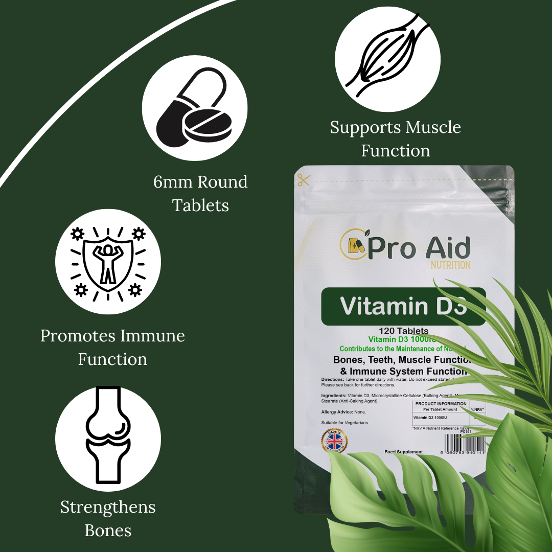 Vitamin D3 1000IU Tablets | 120 Pack | Immune Health | Suitable For Vegetarians | By Proaid
