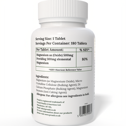 Magnesium Tablets 180 Pack by Proaid | Vegan & Vegetarian | 6 Months Supply | Made in UK