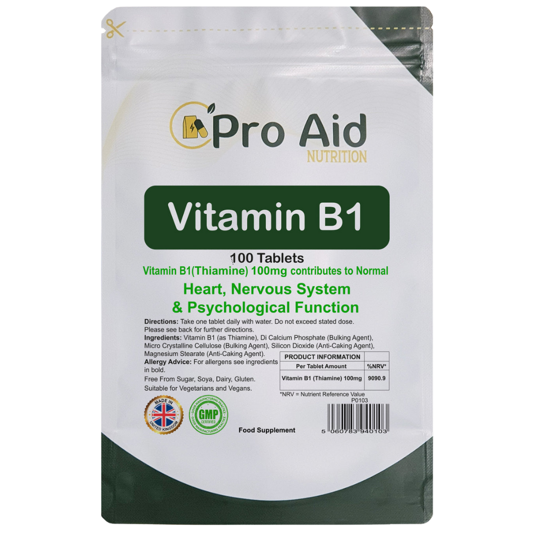 Vitamin B1 100mg (Thiamine) Tablets | 100 Pack | Nervous System | Vegetarian & Vegan | By Proaid