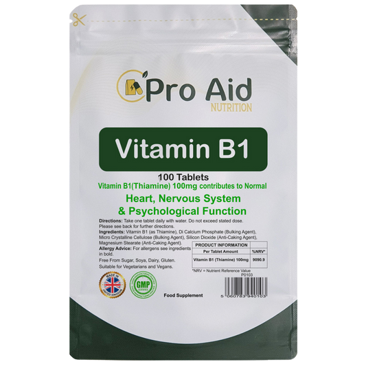 Vitamin B1 100mg (Thiamine) Tablets | 100 Pack | Nervous System | Vegetarian & Vegan | By Proaid